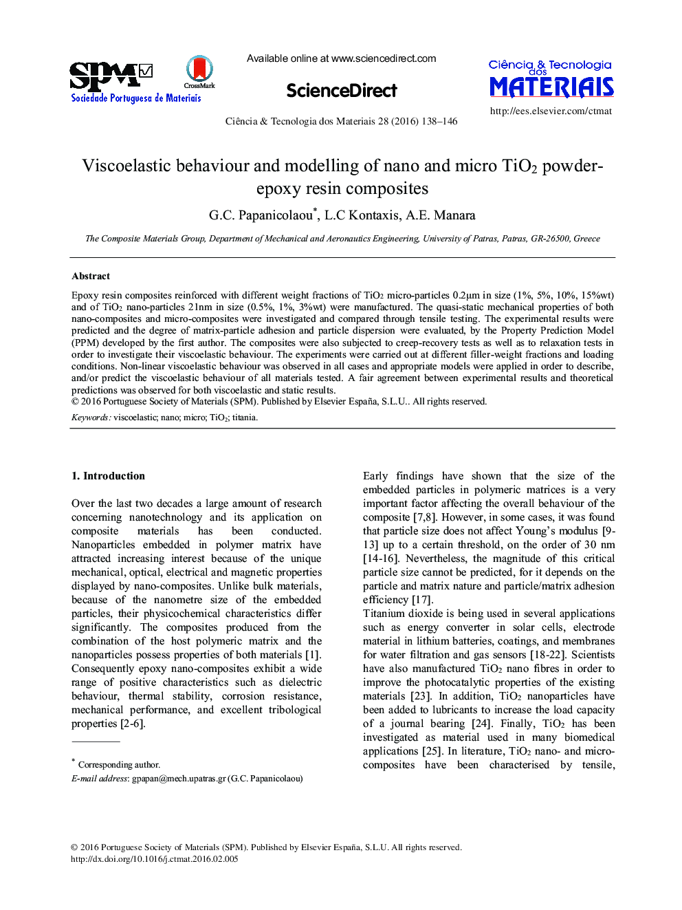 Viscoelastic behaviour and modelling of nano and micro TiO2 powder-epoxy resin composites