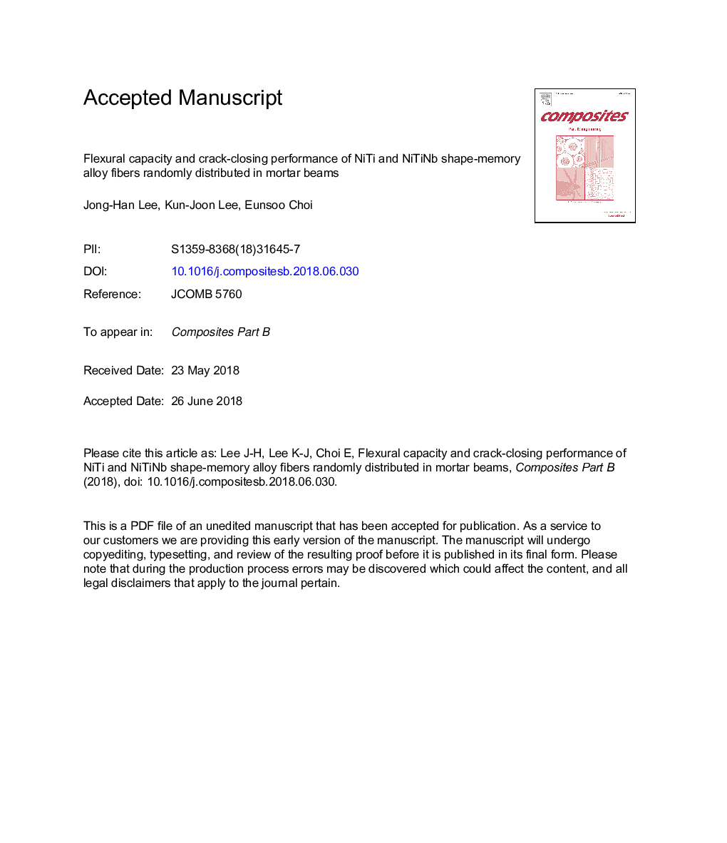 Flexural capacity and crack-closing performance of NiTi and NiTiNb shape-memory alloy fibers randomly distributed in mortar beams