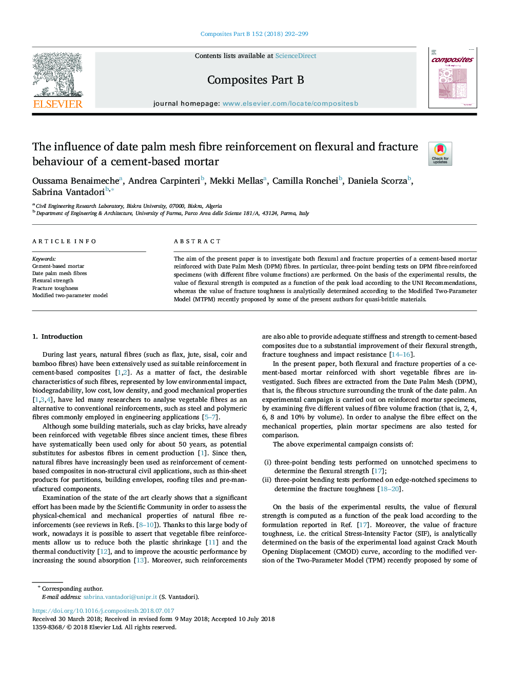 The influence of date palm mesh fibre reinforcement on flexural and fracture behaviour of a cement-based mortar