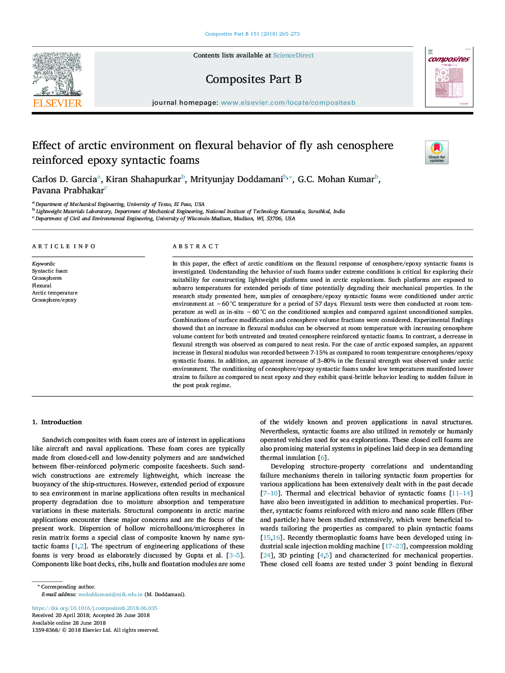 Effect of arctic environment on flexural behavior of fly ash cenosphere reinforced epoxy syntactic foams