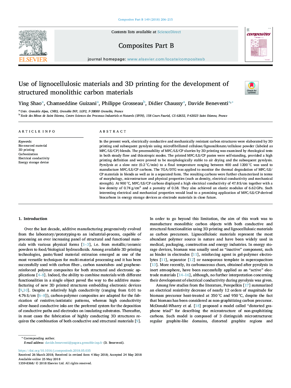 Use of lignocellulosic materials and 3D printing for the development of structured monolithic carbon materials