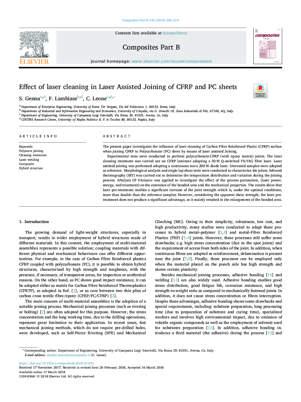 Effect of laser cleaning in Laser Assisted Joining of CFRP and PC sheets