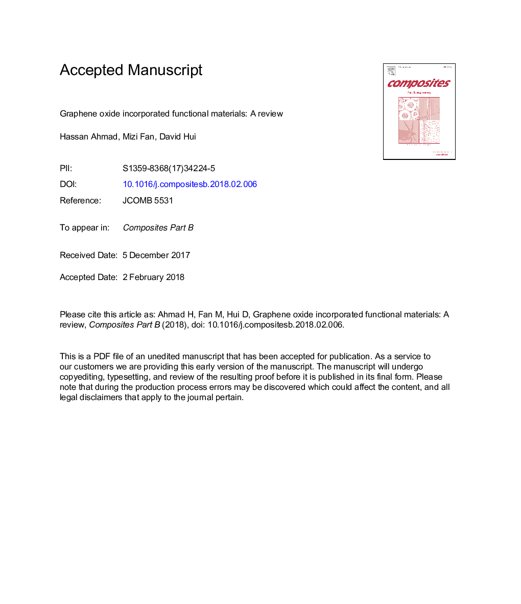 Graphene oxide incorporated functional materials: A review