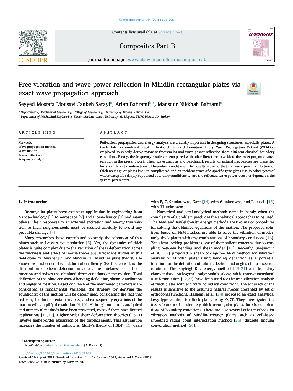 Free vibration and wave power reflection in Mindlin rectangular plates via exact wave propagation approach