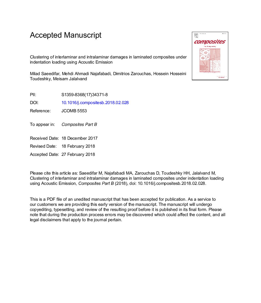 خوشه بندی خسارات ناحیه ای و داخلی در کامپوزیت های لایه ای تحت بارگذاری عقب با استفاده از انتشار آکوستیک 
