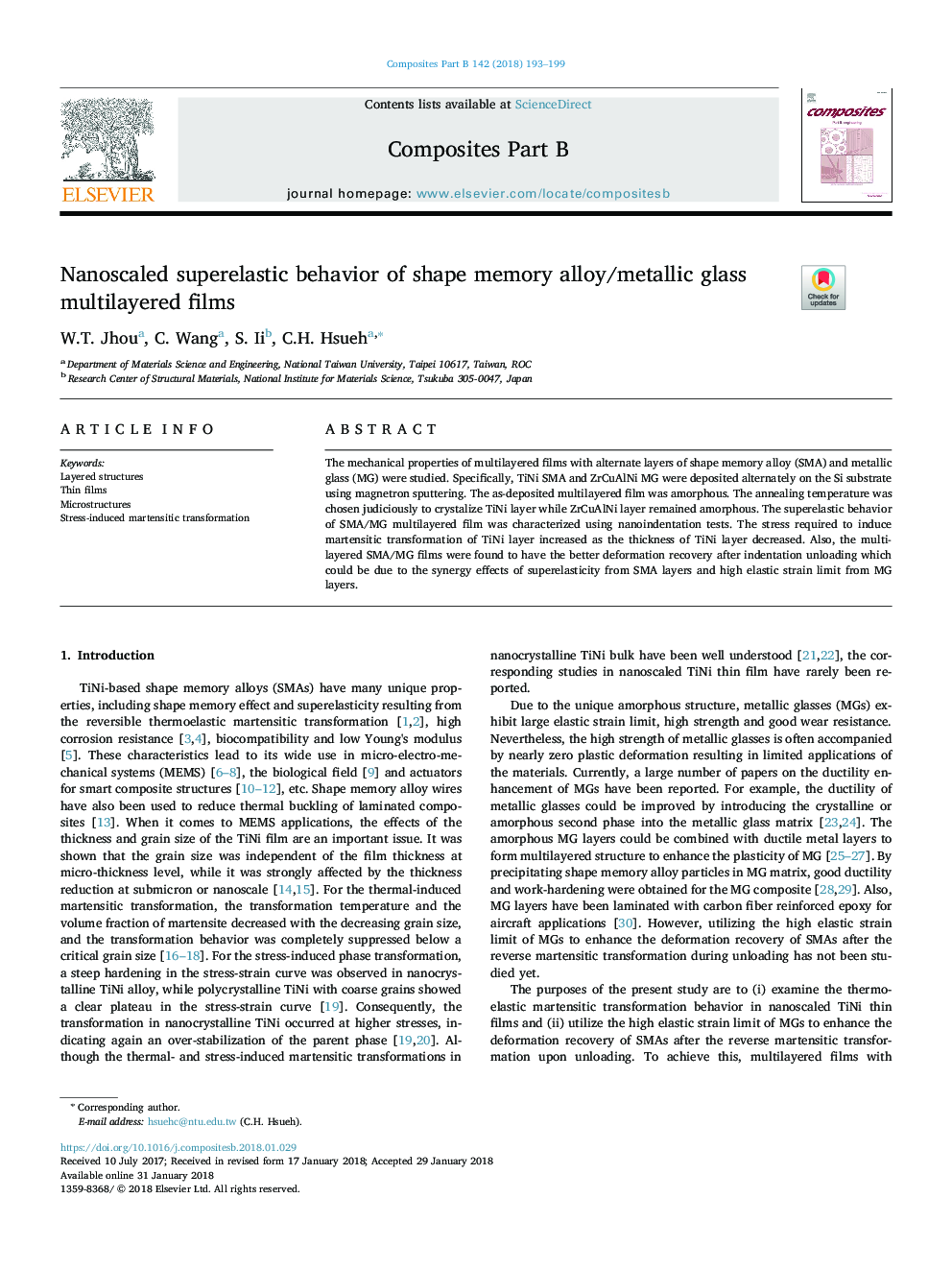 Nanoscaled superelastic behavior of shape memory alloy/metallic glass multilayered films