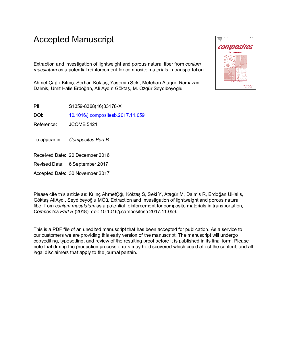 Extraction and investigation of lightweight and porous natural fiber from Conium maculatum as a potential reinforcement for composite materials in transportation