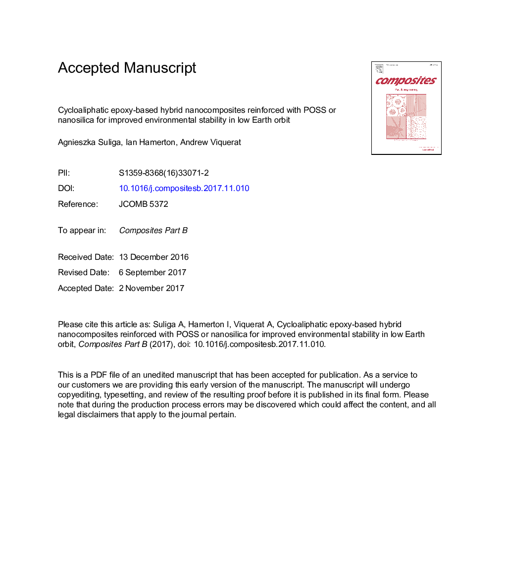 Cycloaliphatic epoxy-based hybrid nanocomposites reinforced with POSS or nanosilica for improved environmental stability in low Earth orbit