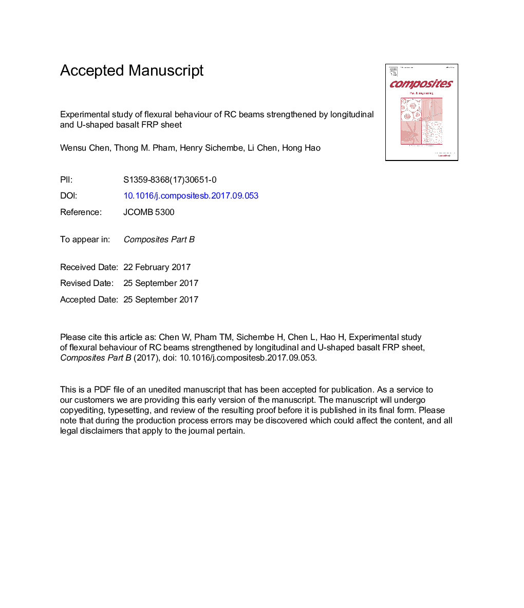 Experimental study of flexural behaviour of RC beams strengthened by longitudinal and U-shaped basalt FRP sheet