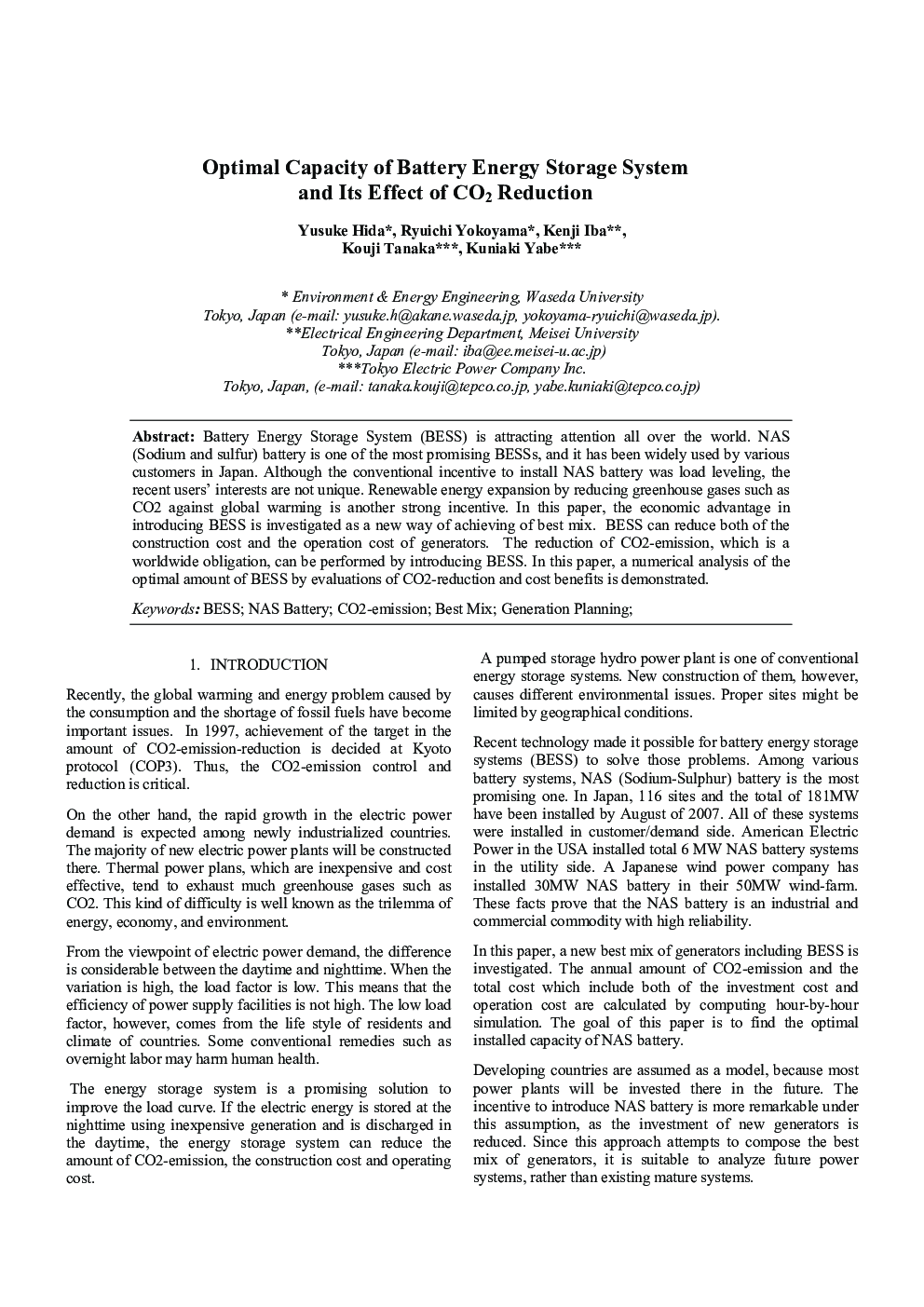 Optimal Capacity of Battery Energy Storage System and Its Effect of CO2 Reduction