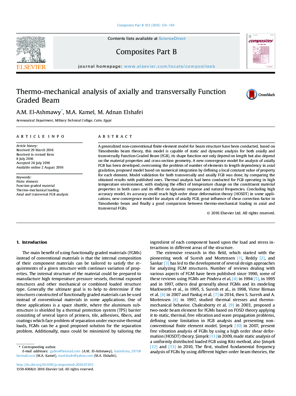 Thermo-mechanical analysis of axially and transversally Function Graded Beam