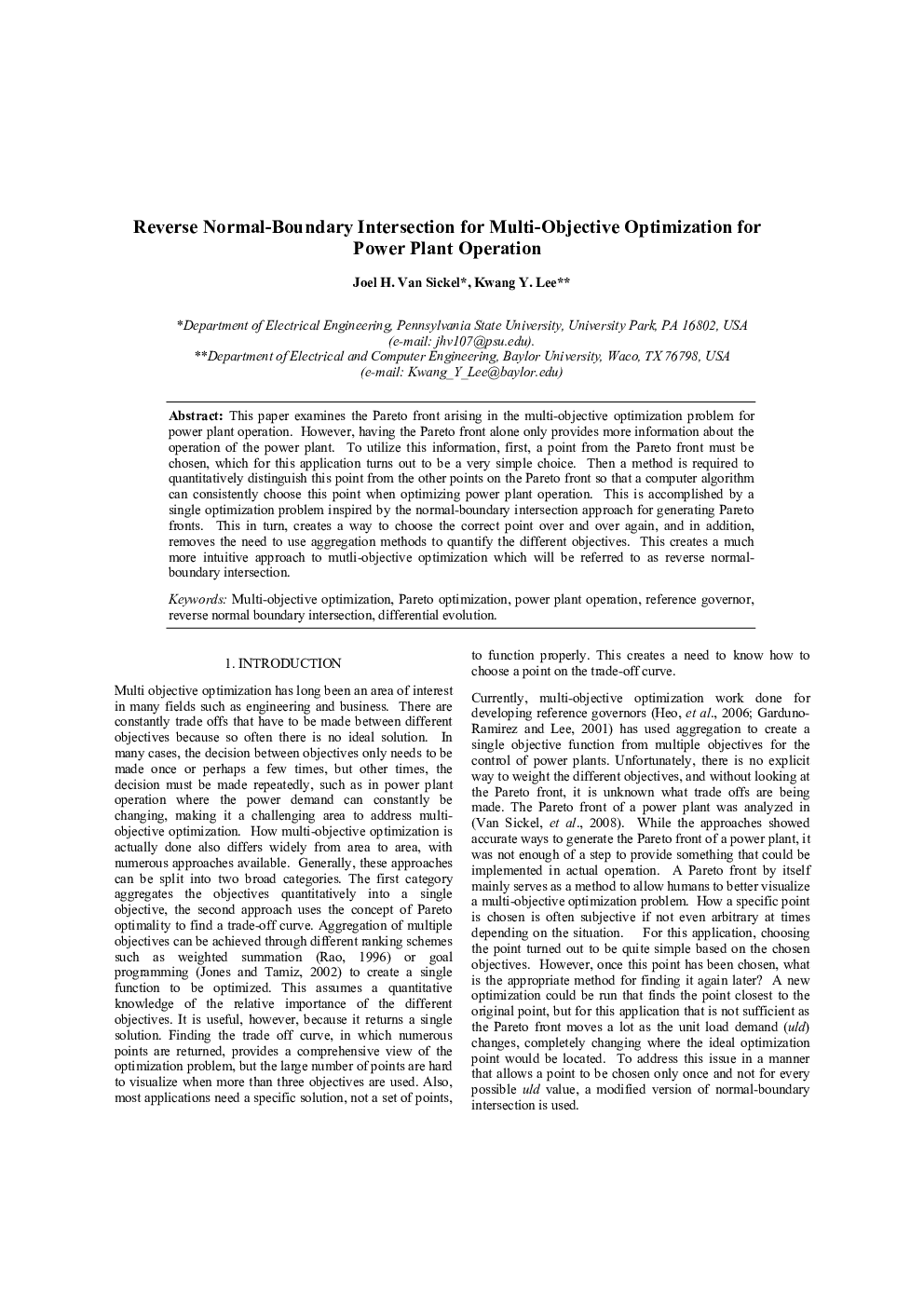 Reverse Normal-Boundary Intersection for Multi-Objective Optimization for Power Plant Operation