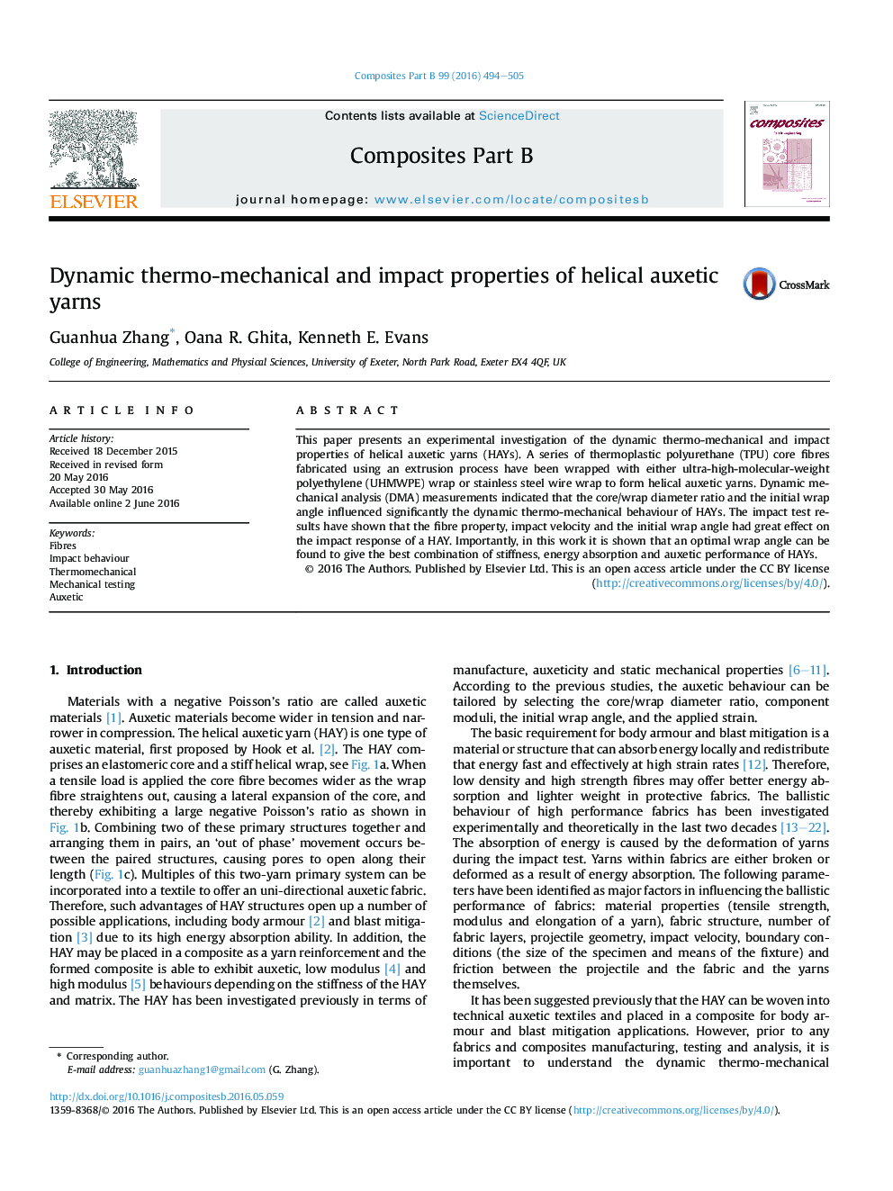 Dynamic thermo-mechanical and impact properties of helical auxetic yarns