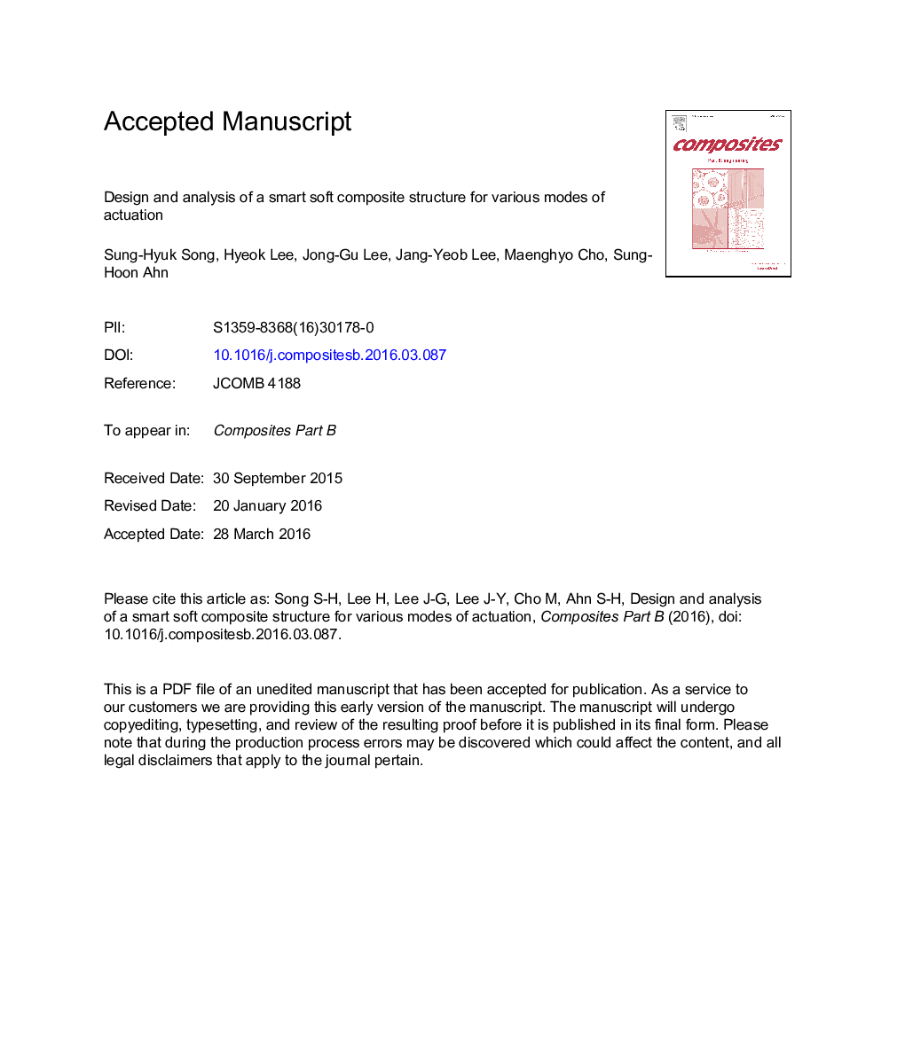 Design and analysis of a smart soft composite structure for various modes of actuation