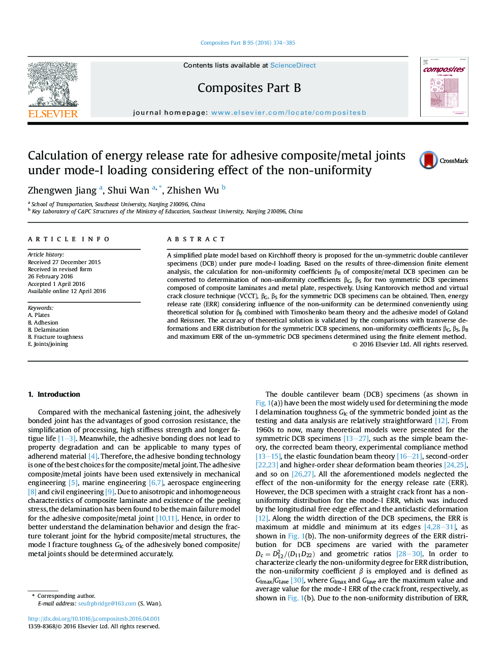 Calculation of energy release rate for adhesive composite/metal joints under mode-I loading considering effect of the non-uniformity