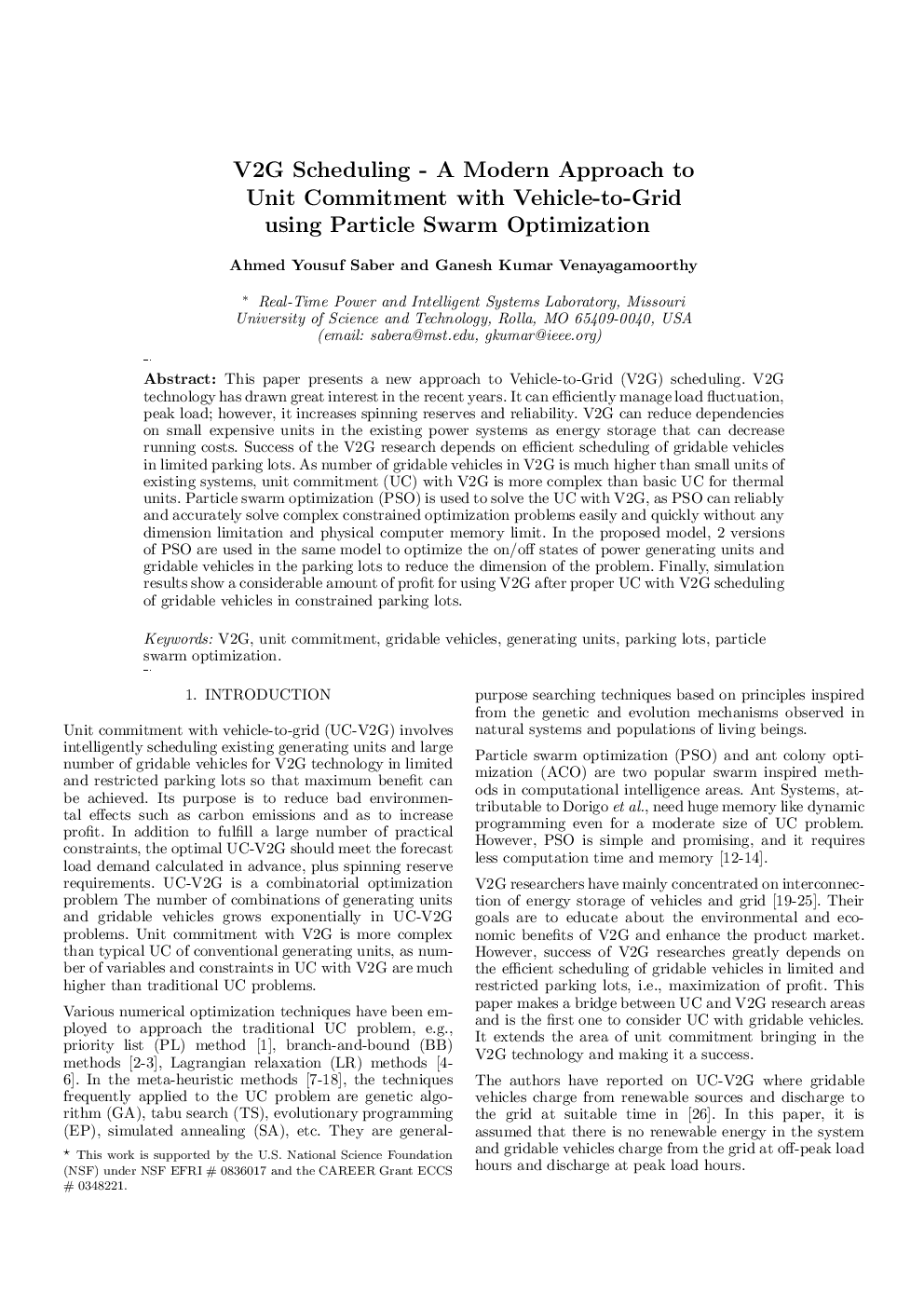 V2G Scheduling - A Modern Approach to Unit Commitment with Vehicle-to-Grid using Particle Swarm Optimization 