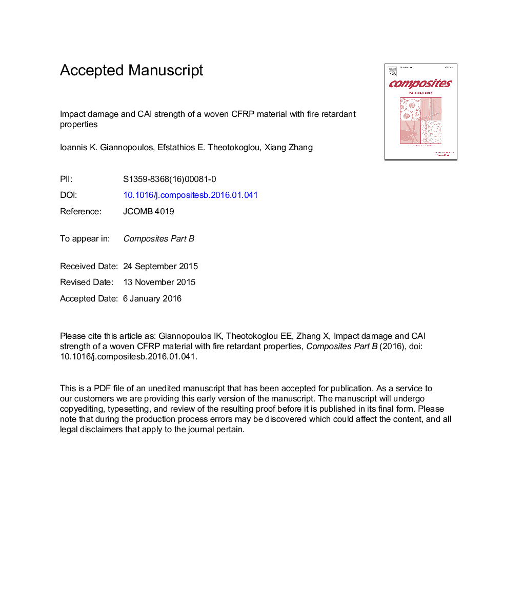 Impact damage and CAI strength of a woven CFRP material with fire retardant properties