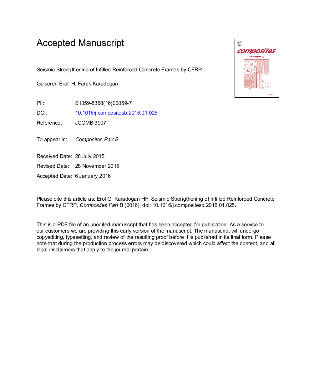 Seismic strengthening of infilled reinforced concrete frames by CFRP