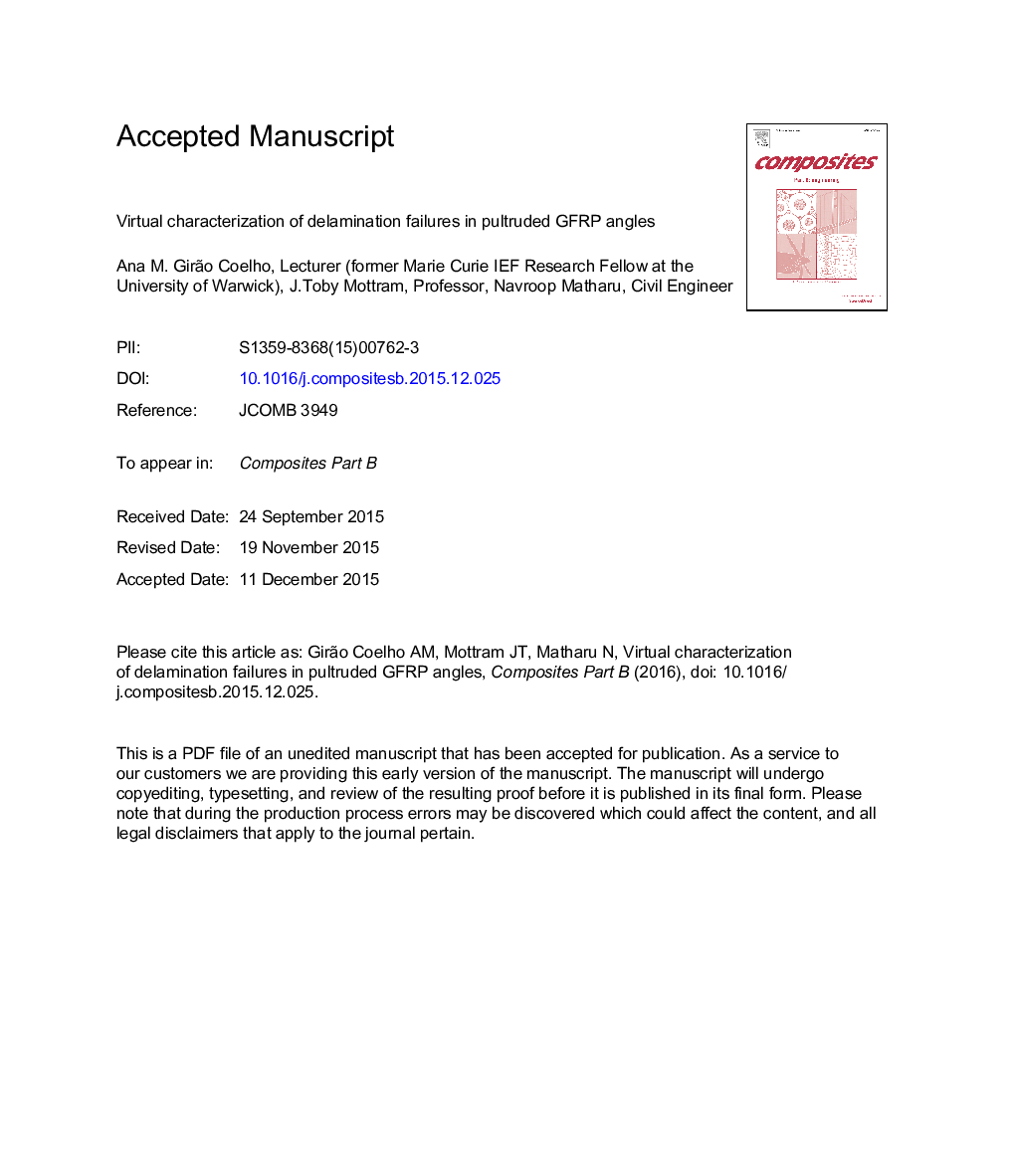 Virtual characterization of delamination failures in pultruded GFRP angles