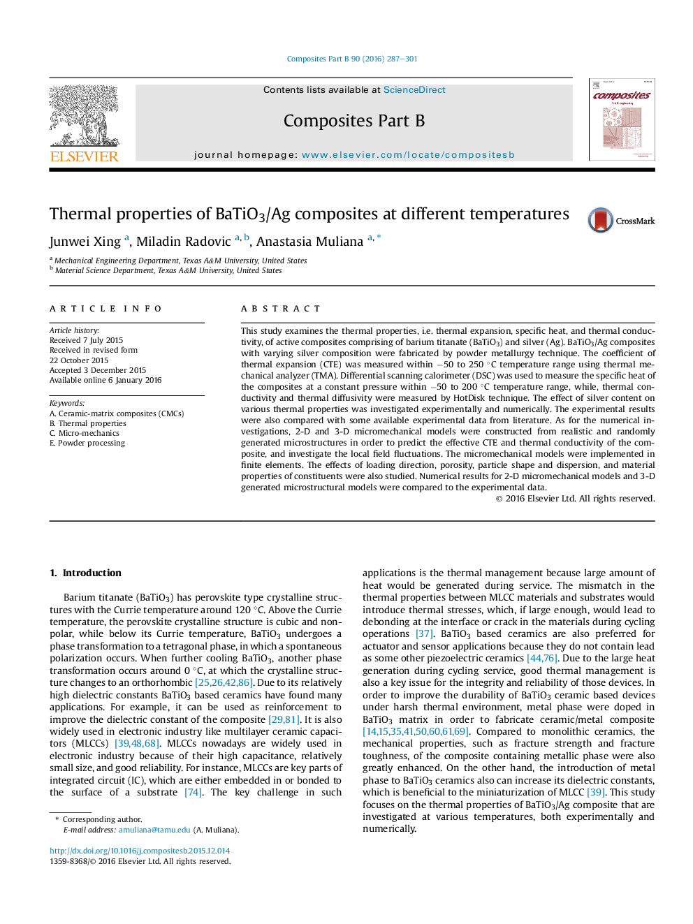 Thermal properties of BaTiO3/Ag composites at different temperatures