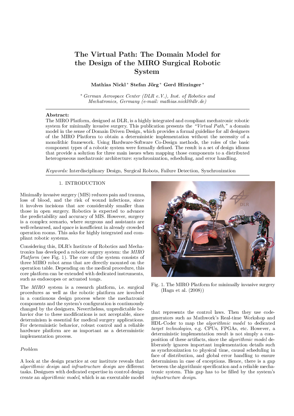 The Virtual Path: The Domain Model for the Design of the MIRO Surgical Robotic System