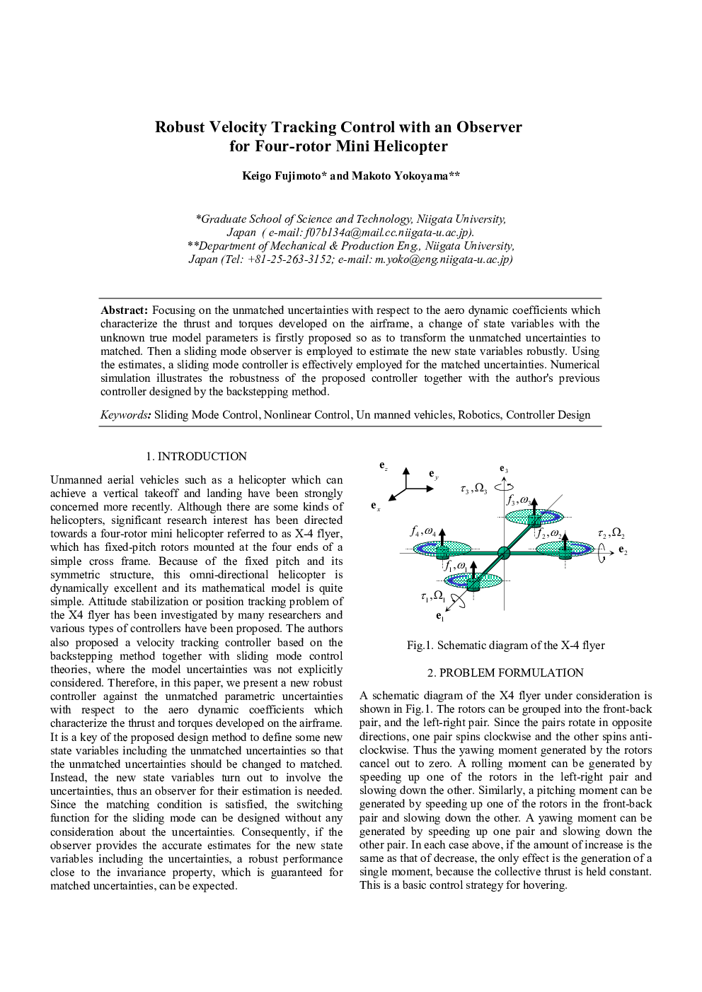 Robust Velocity Tracking Control with an Observer for Four-rotor Mini Helicopter