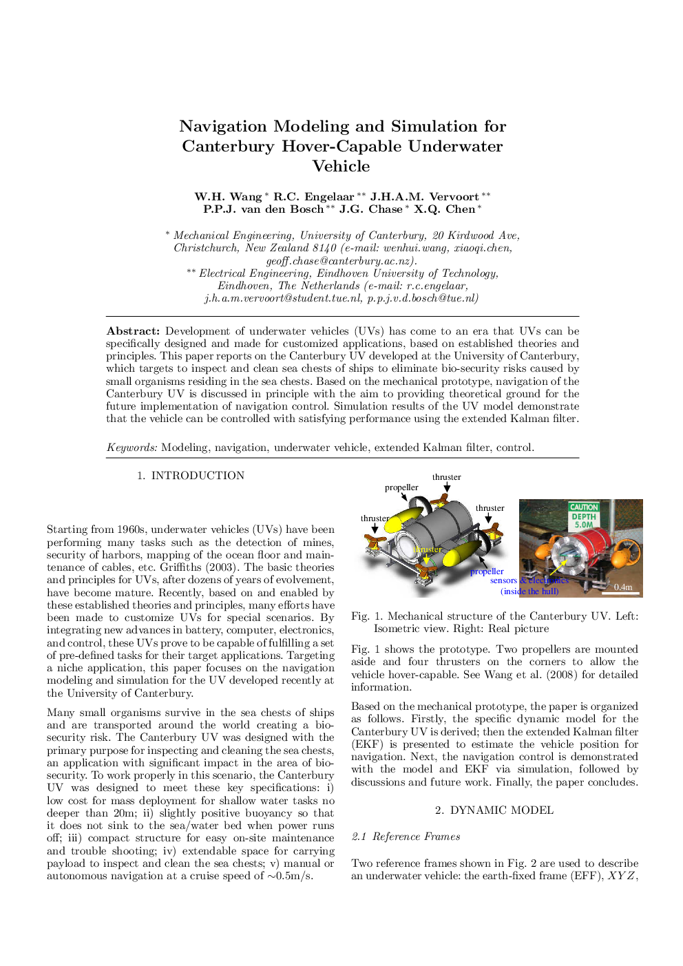 Navigation Modeling and Simulation for Canterbury Hover-Capable Underwater Vehicle