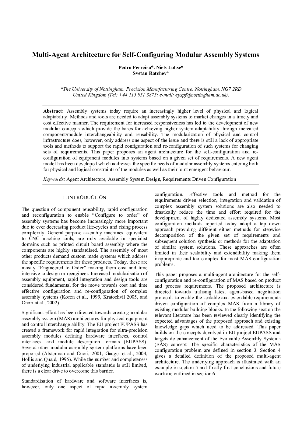 Multi-Agent Architecture for Self-Configuring Modular Assembly Systems