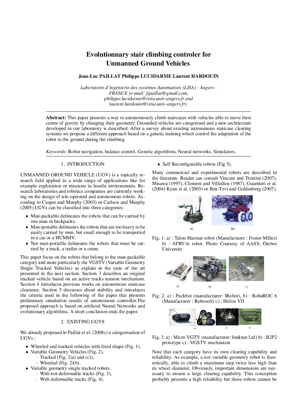 Evolutionnary stair climbing controler for Unmanned Ground Vehicles
