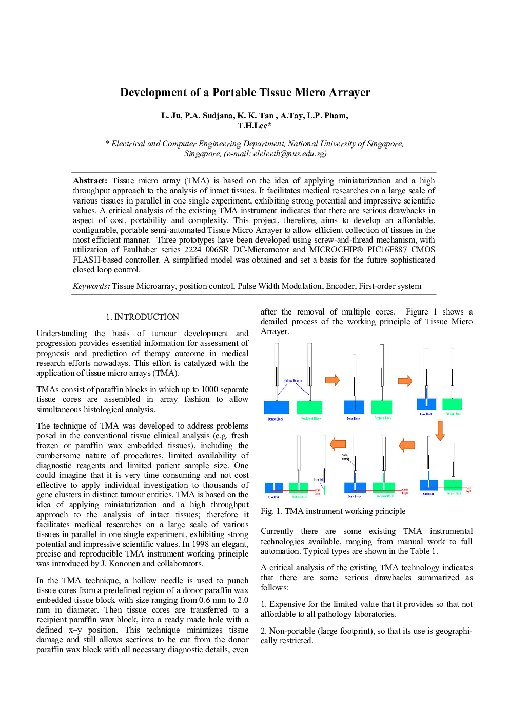Development of a Portable Tissue Micro Arrayer