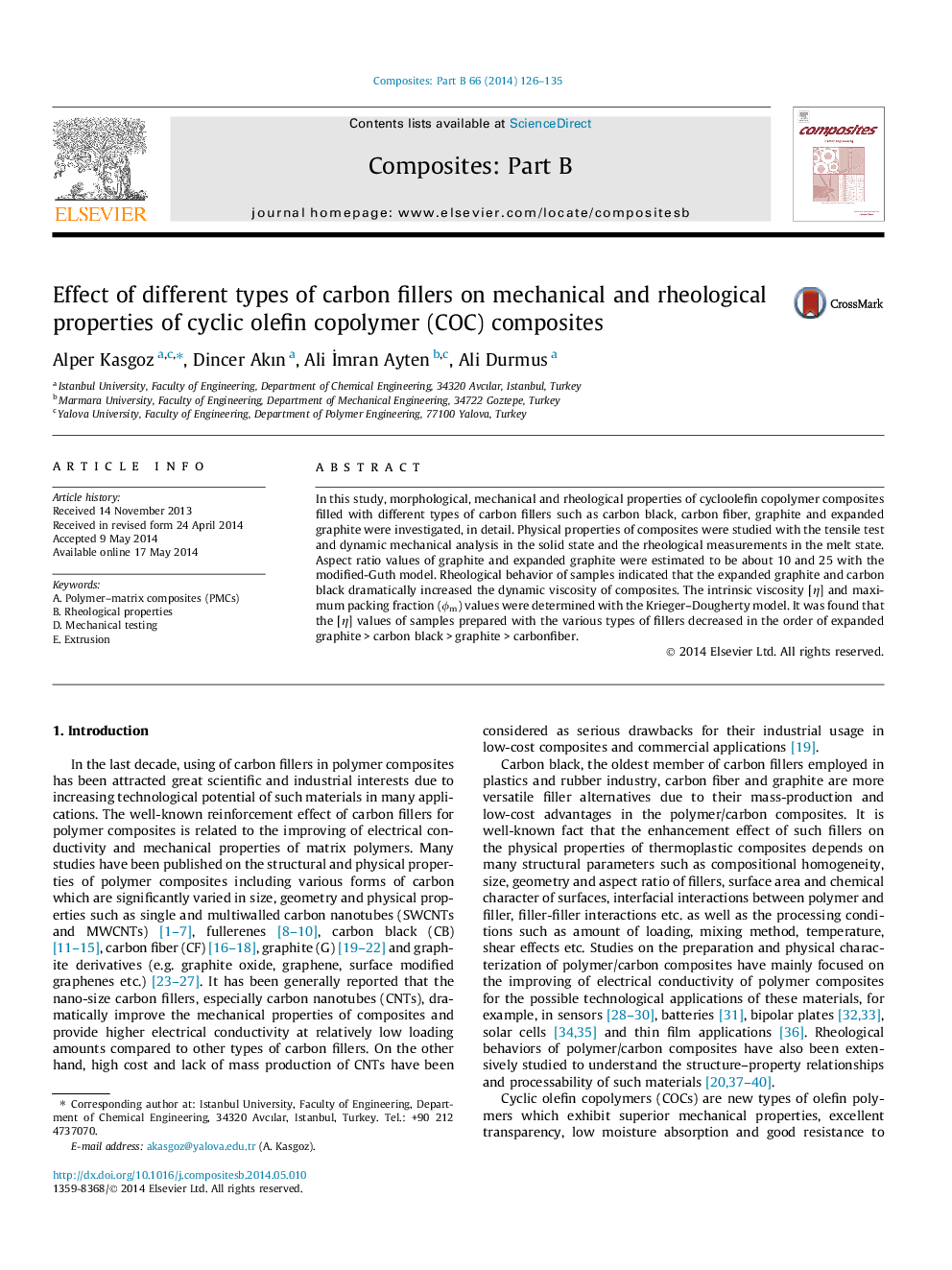 Effect of different types of carbon fillers on mechanical and rheological properties of cyclic olefin copolymer (COC) composites