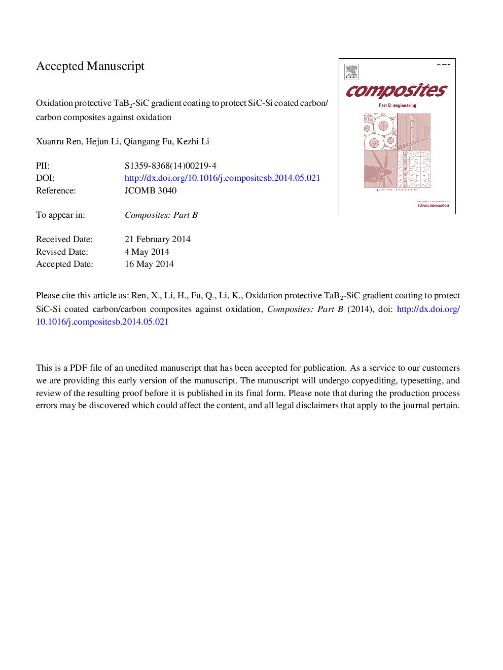 Oxidation protective TaB2-SiC gradient coating to protect SiC-Si coated carbon/carbon composites against oxidation