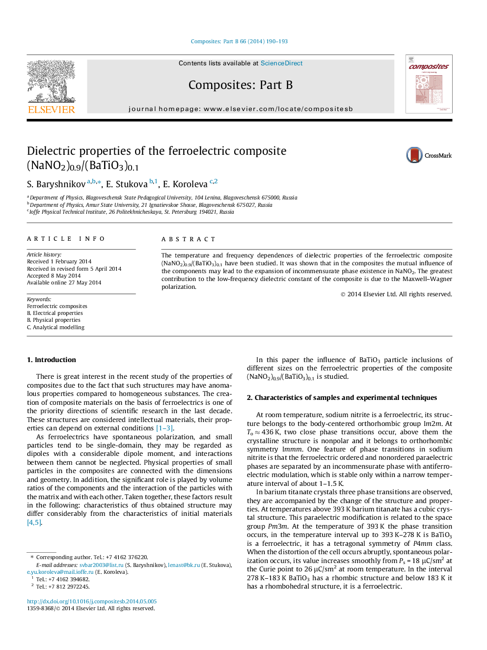 عکس صفحه اول مقاله: Dielectric properties of the ferroelectric composite (NaNO2)0.9/(BaTiO3)0.1 Dielectric properties of the ferroelectric composite (NaNO2)0.9/(BaTiO3)0.1