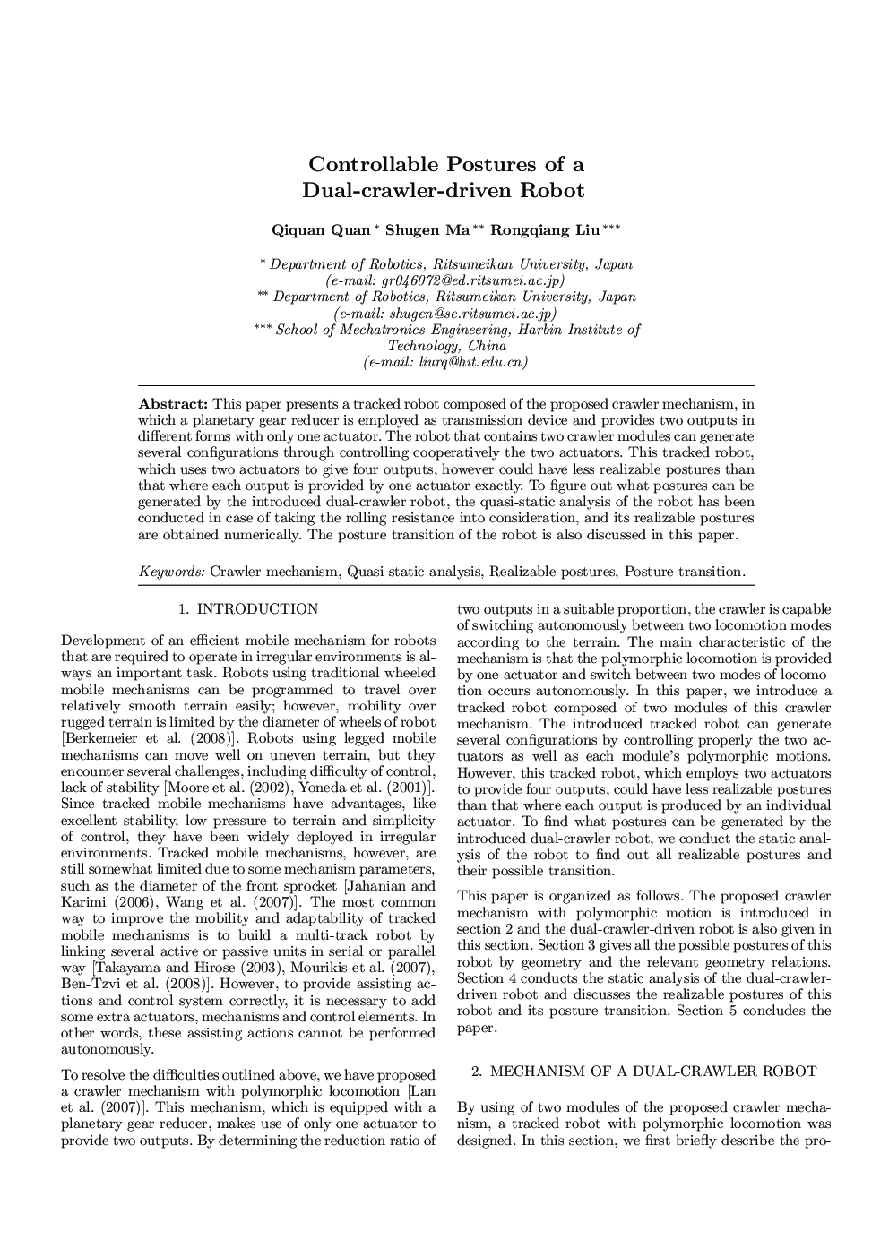 عکس صفحه اول مقاله: Controllable Postures of a Dual-crawler-driven Robot Controllable Postures of a Dual-crawler-driven Robot