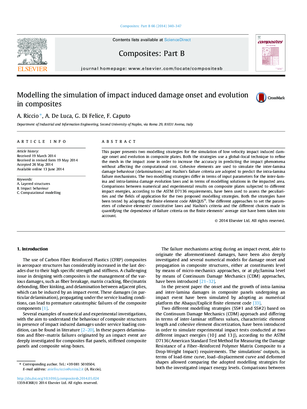 Modelling the simulation of impact induced damage onset and evolution in composites