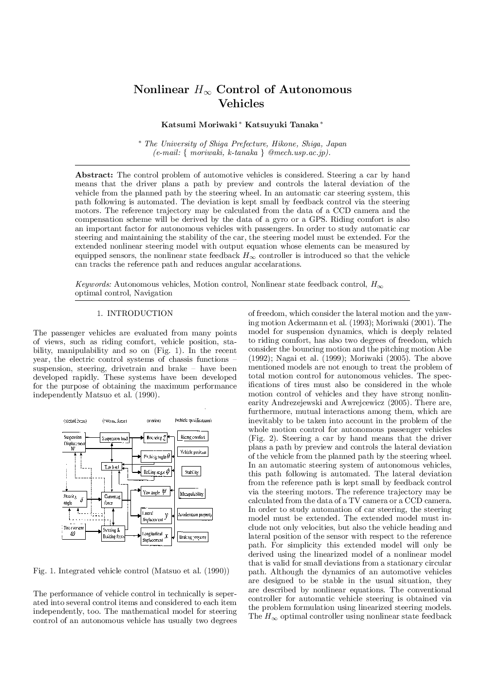 Nonlinear H∞ Control of Autonomous Vehicles