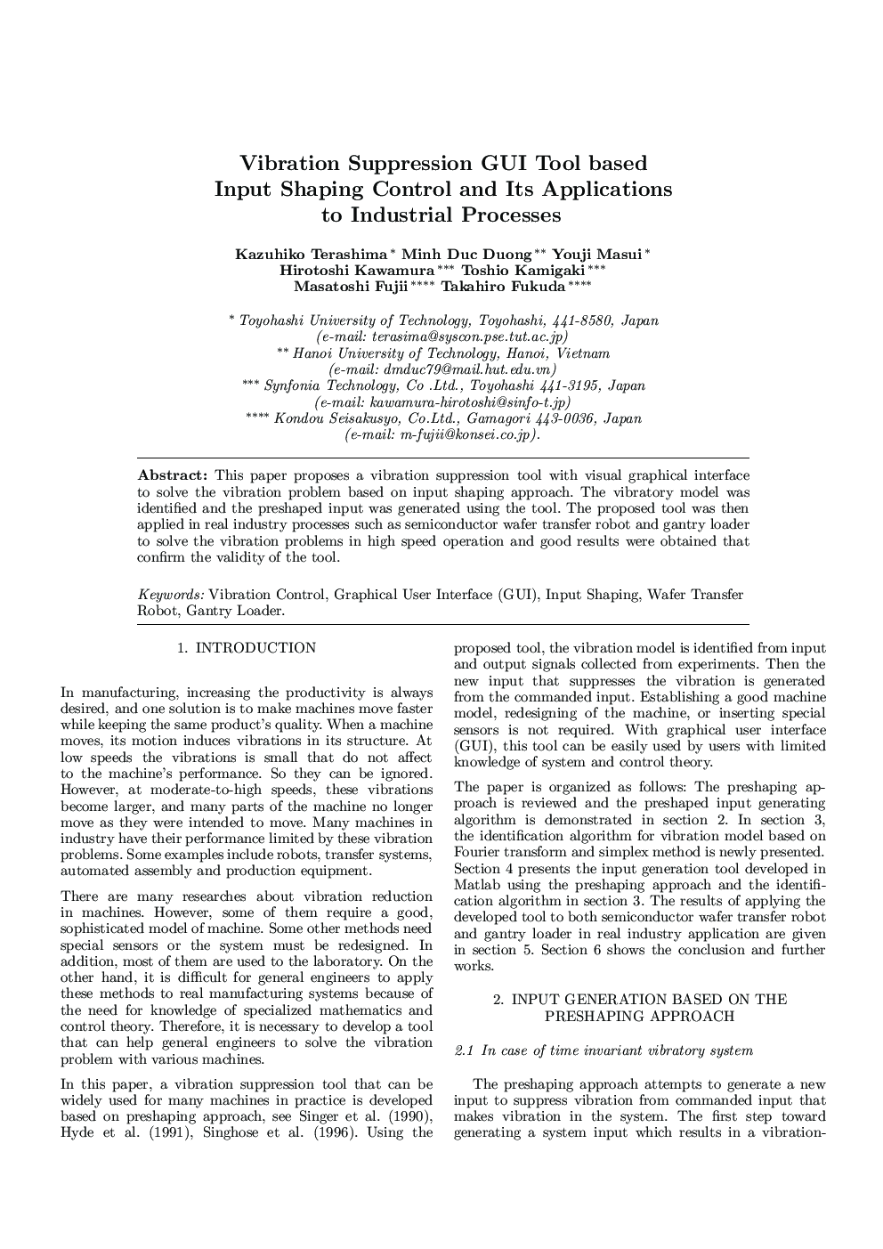 Vibration Suppression GUI Tool based Input Shaping Control and Its Applications to Industrial Processes