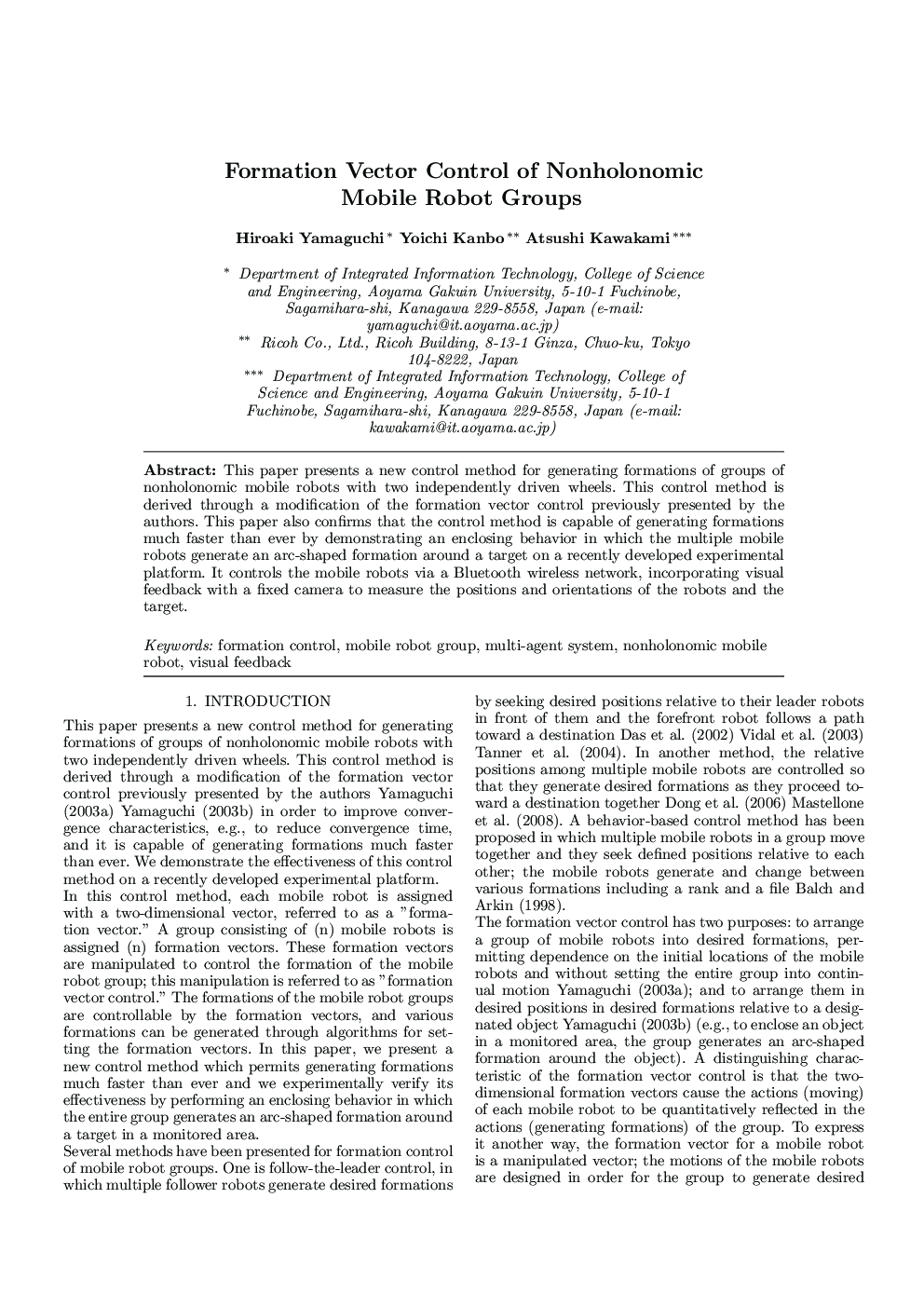 Formation Vector Control of Nonholonomic Mobile Robot Groups