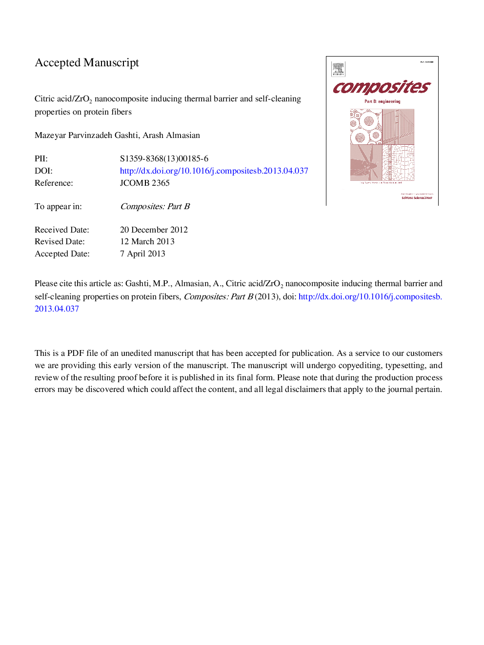 Citric acid/ZrO2 nanocomposite inducing thermal barrier and self-cleaning properties on protein fibers