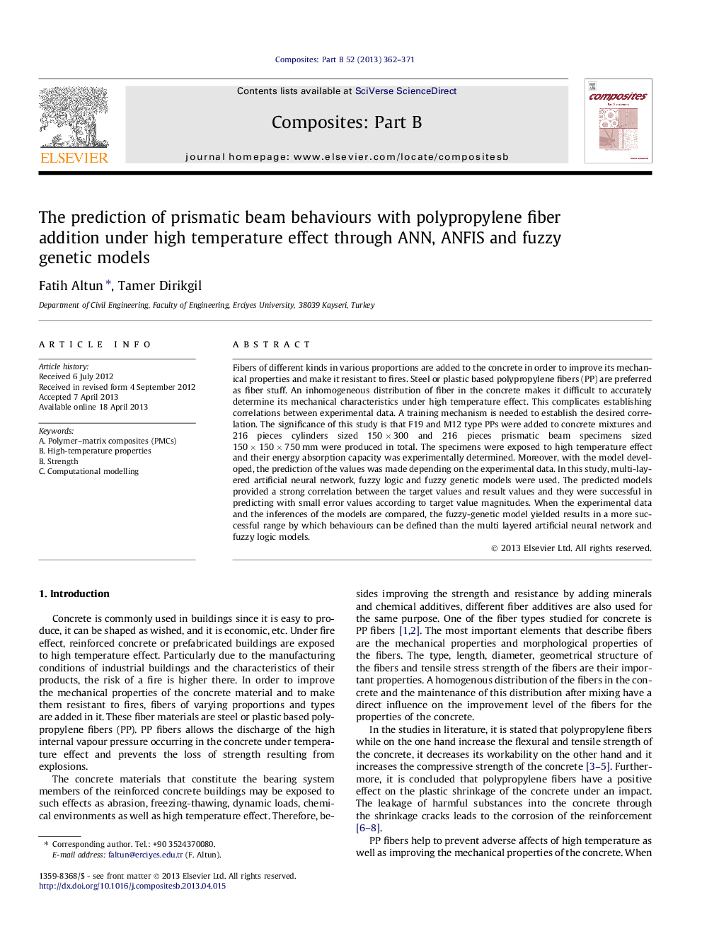 The prediction of prismatic beam behaviours with polypropylene fiber addition under high temperature effect through ANN, ANFIS and fuzzy genetic models