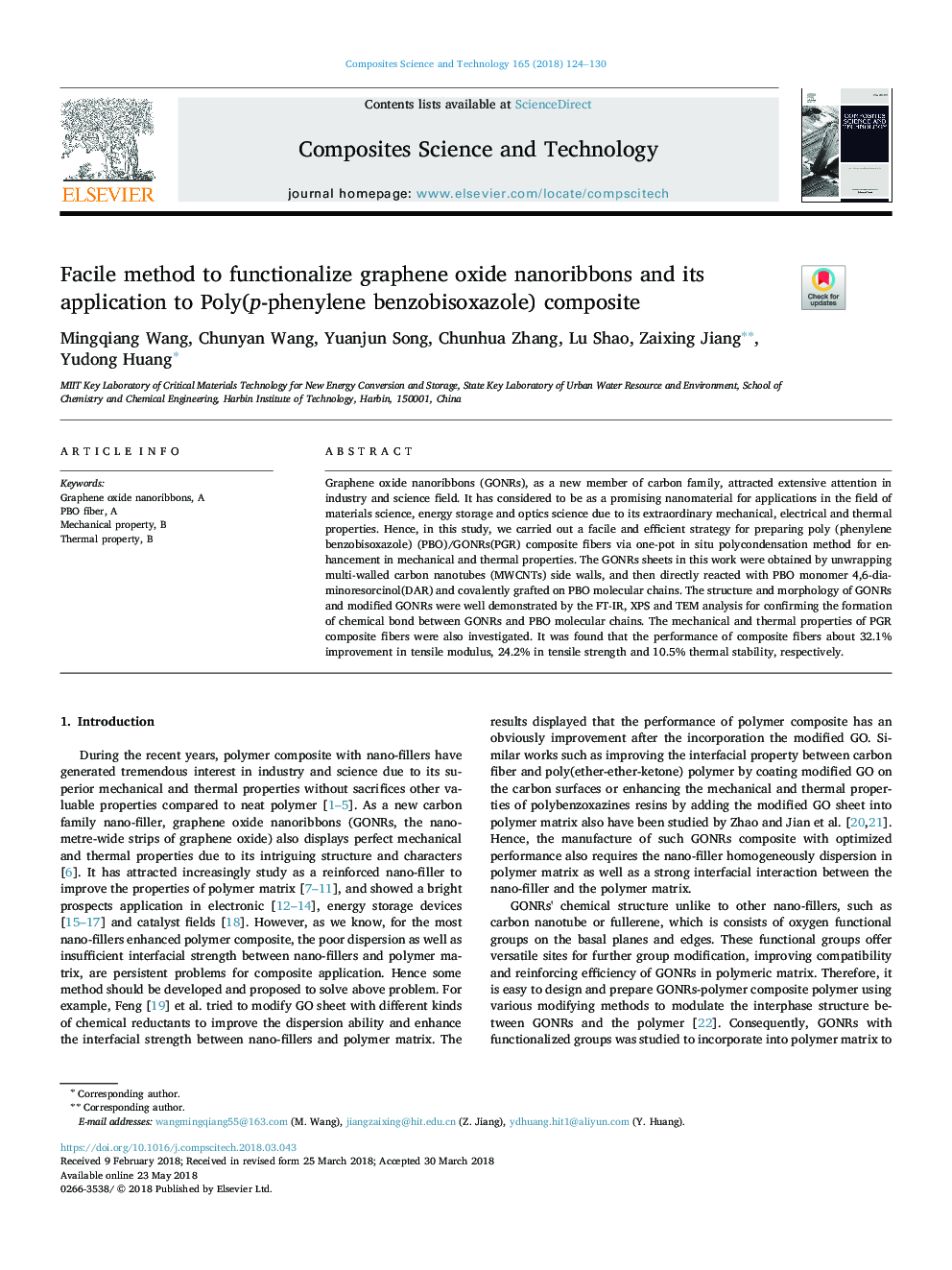 Facile method to functionalize graphene oxide nanoribbons and its application to Poly(p-phenylene benzobisoxazole) composite