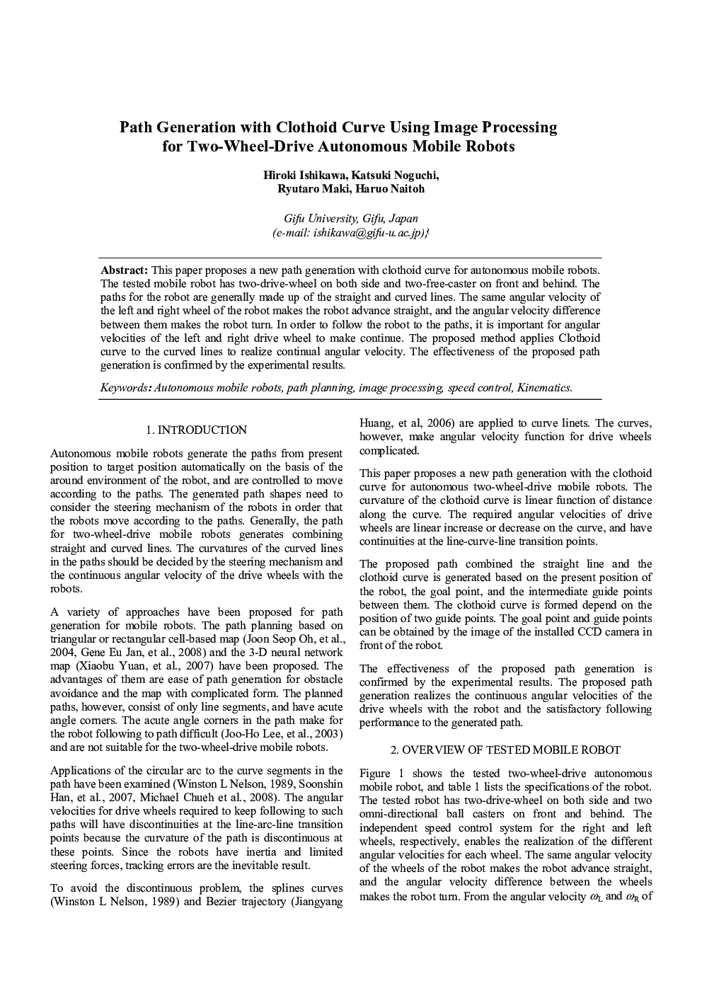 Path Generation with Clothoid Curve Using Image Processing for Two-Wheel-Drive Autonomous Mobile Robots