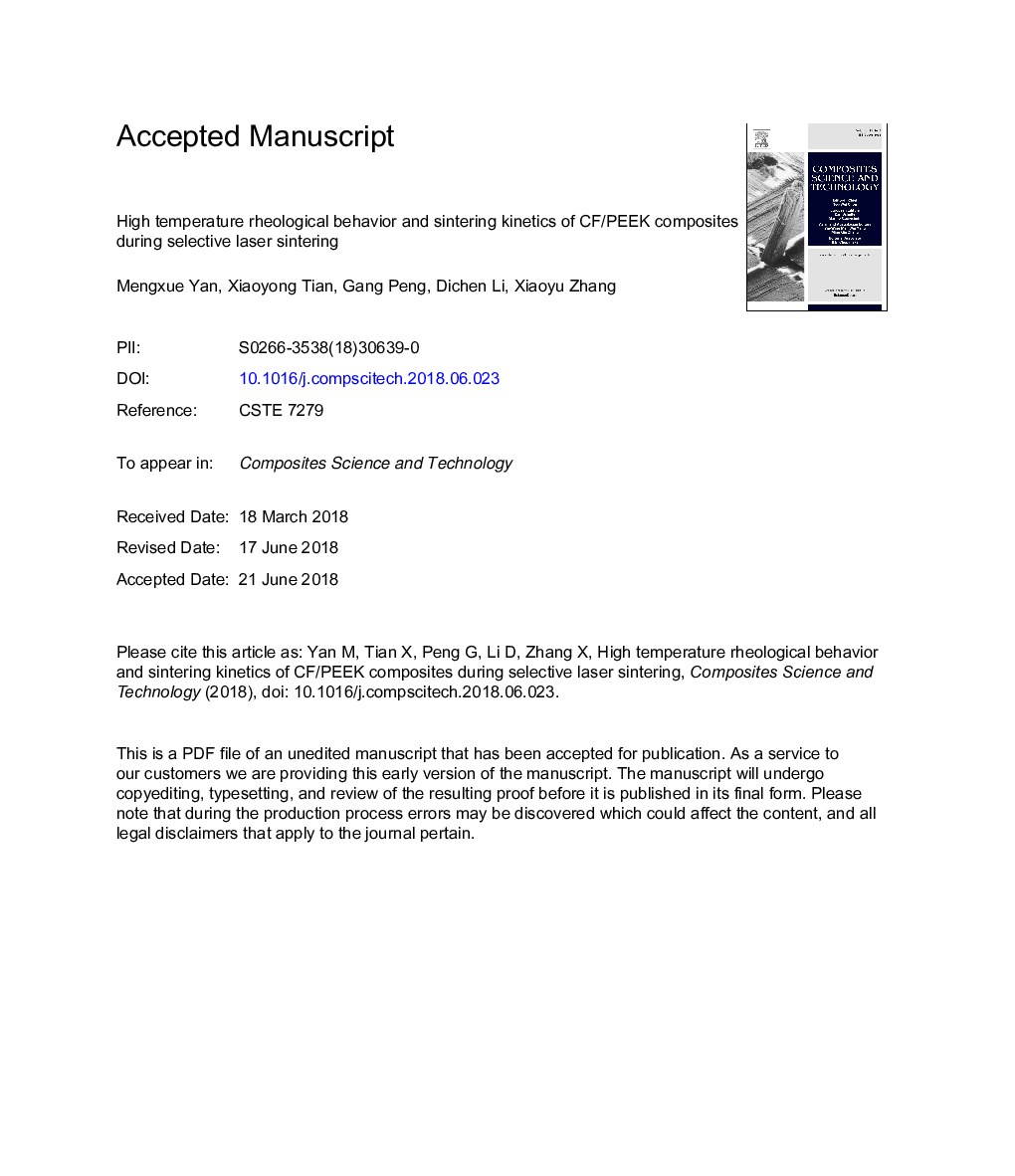 High temperature rheological behavior and sintering kinetics of CF/PEEK composites during selective laser sintering