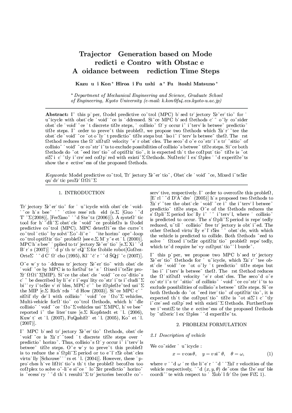 عکس صفحه اول مقاله: Trajectory Generation based on Model Predictive Control with Obstacle Avoidance between Prediction Time Steps Trajectory Generation based on Model Predictive Control with Obstacle Avoidance between Prediction Time Steps