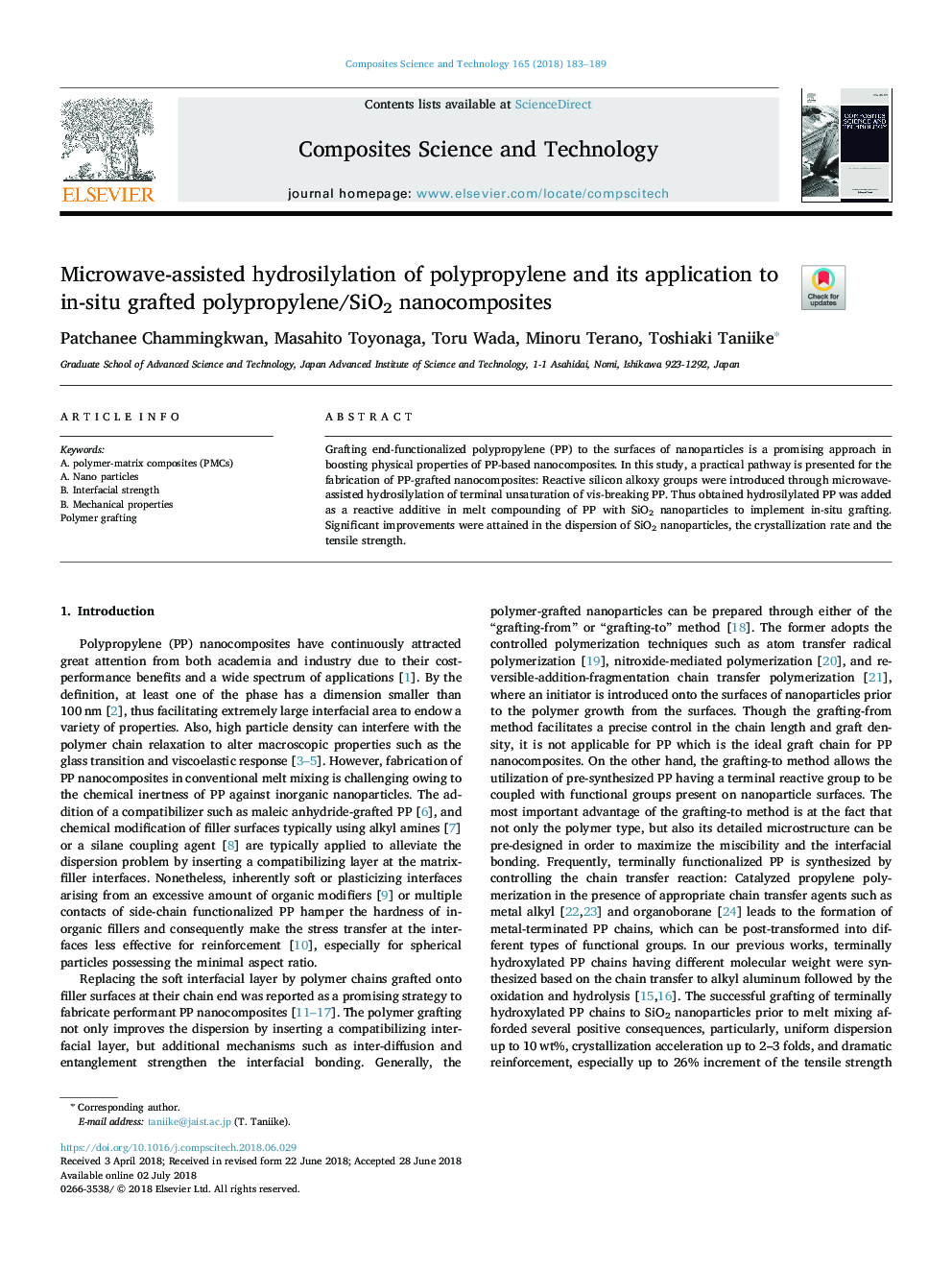 Microwave-assisted hydrosilylation of polypropylene and its application to in-situ grafted polypropylene/SiO2 nanocomposites