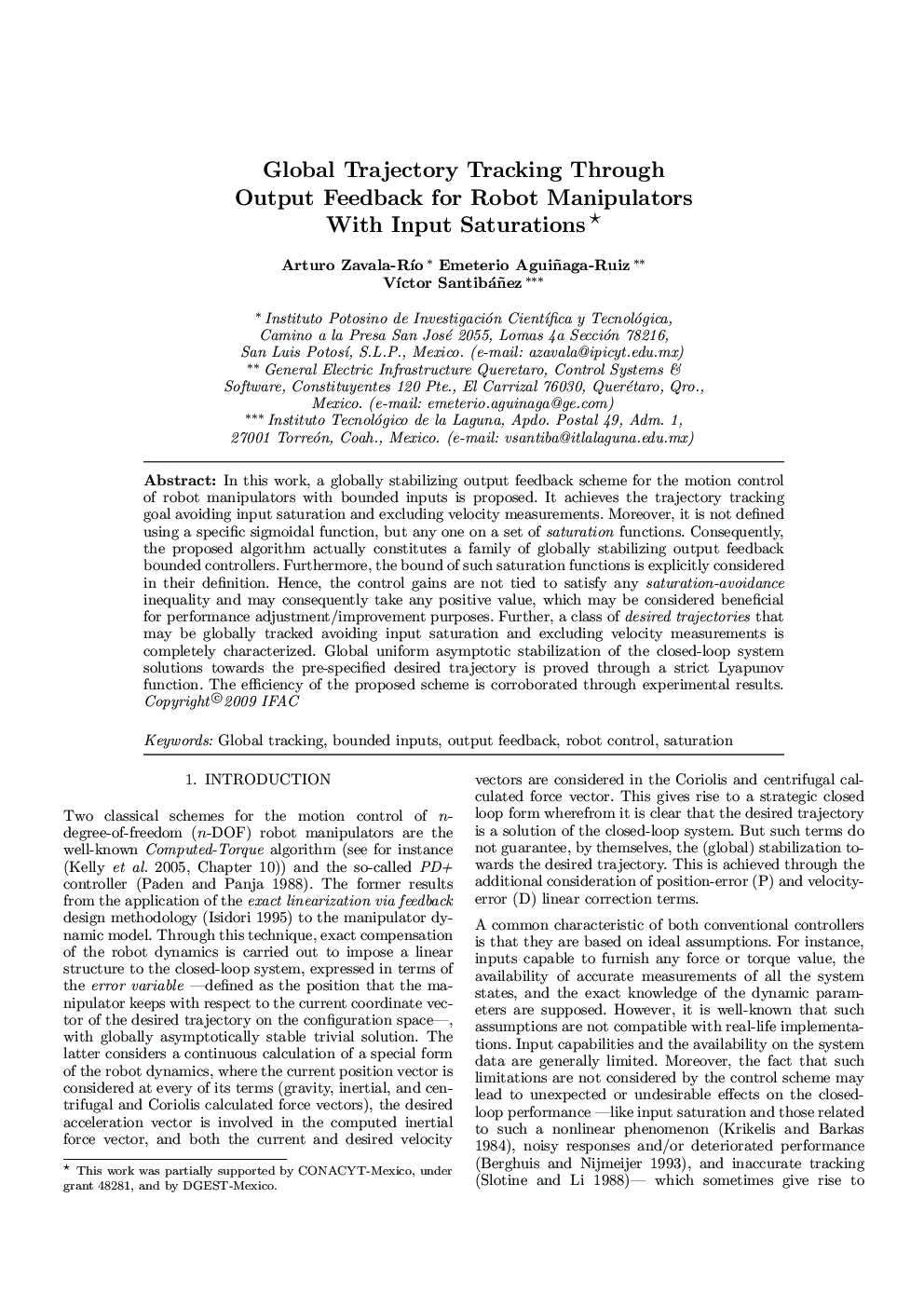 Global Trajectory Tracking Through Output Feedback for Robot Manipulators With Input Saturations* 