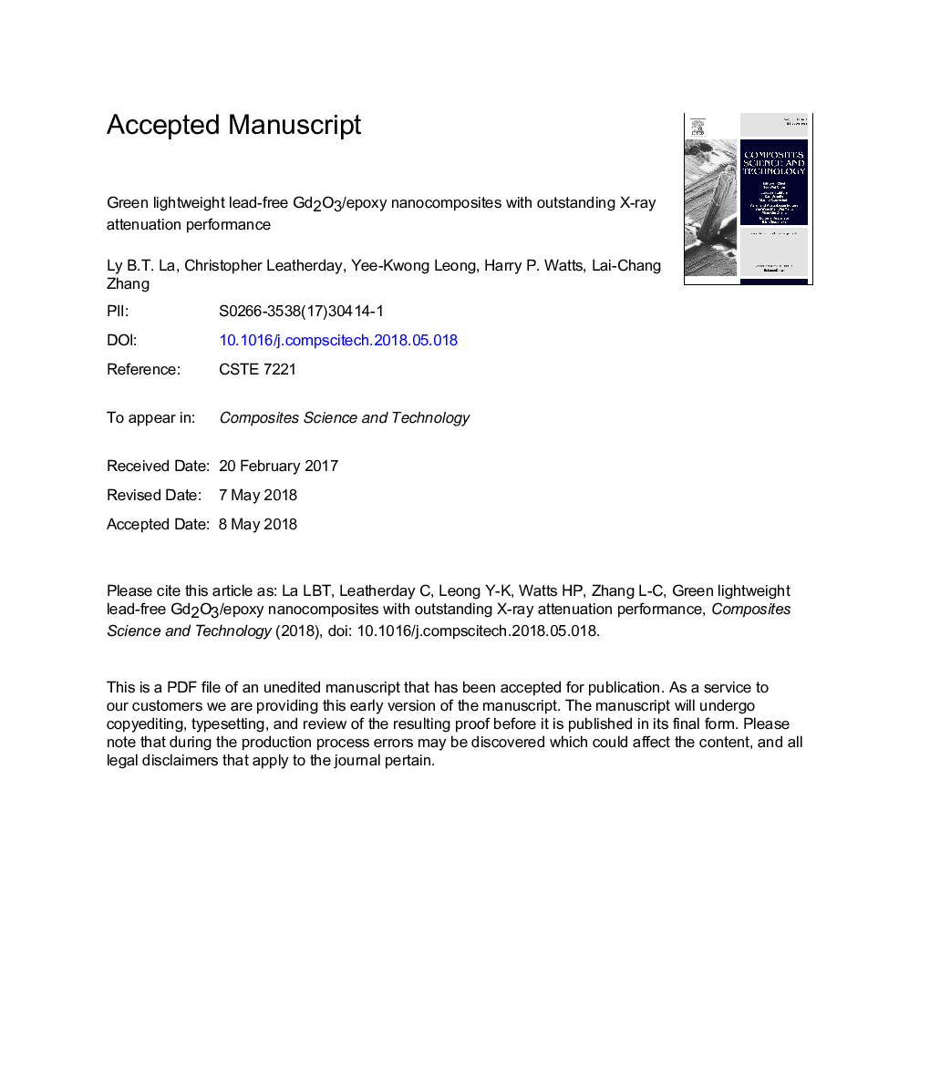 Green lightweight lead-free Gd2O3/epoxy nanocomposites with outstanding X-ray attenuation performance