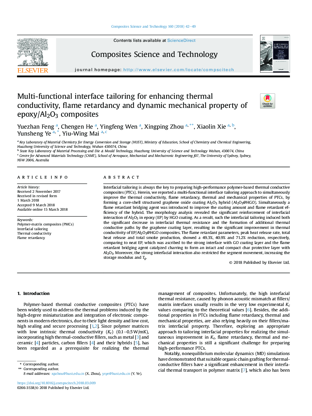 Multi-functional interface tailoring for enhancing thermal conductivity, flame retardancy and dynamic mechanical property of epoxy/Al2O3 composites