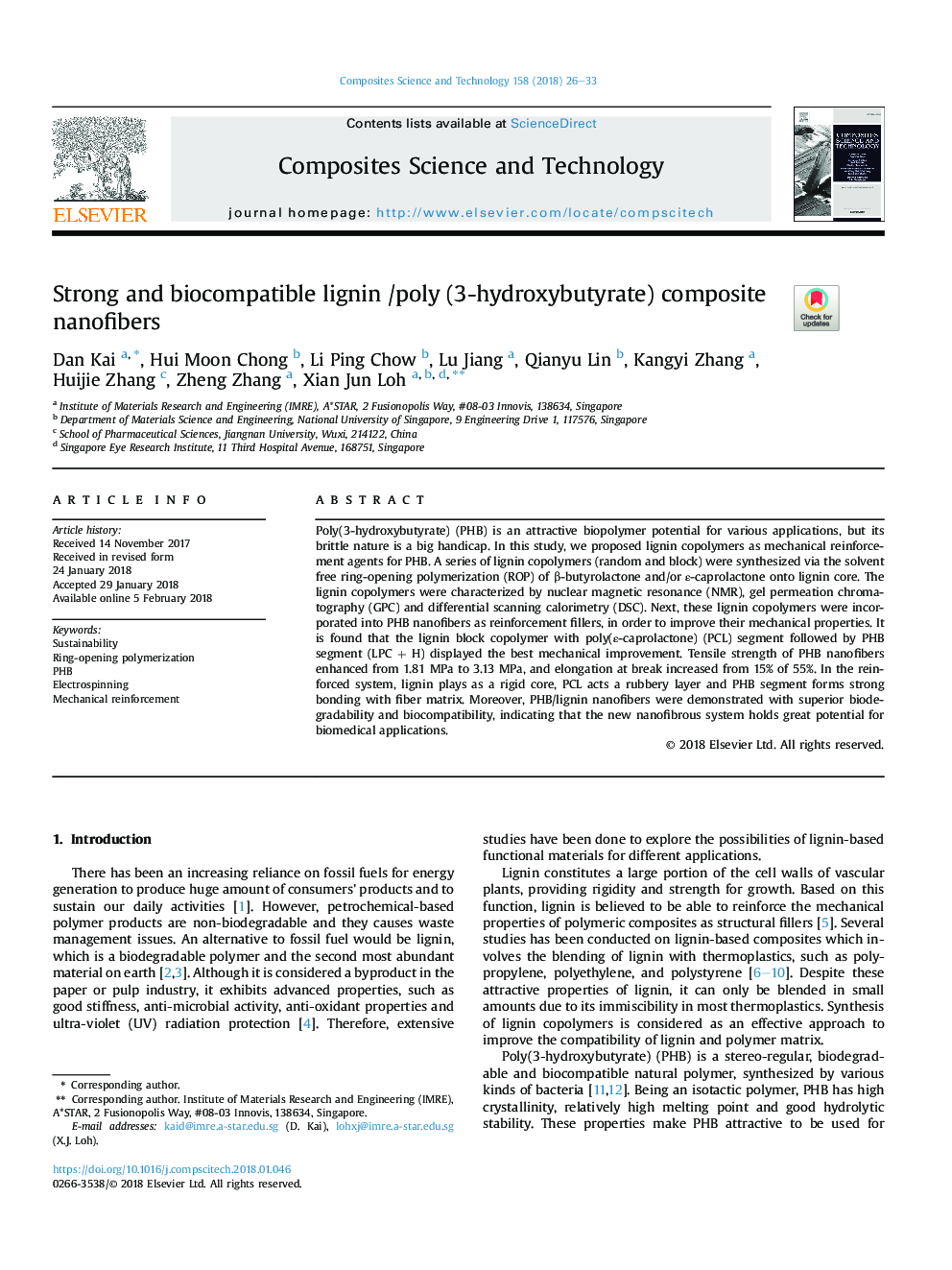 نانوکامپوزیت کامپوزیت کامپوزیتی لیگنین / پلی (3-هیدروکسی بوتیرات) قوی و زیست سازگار 
