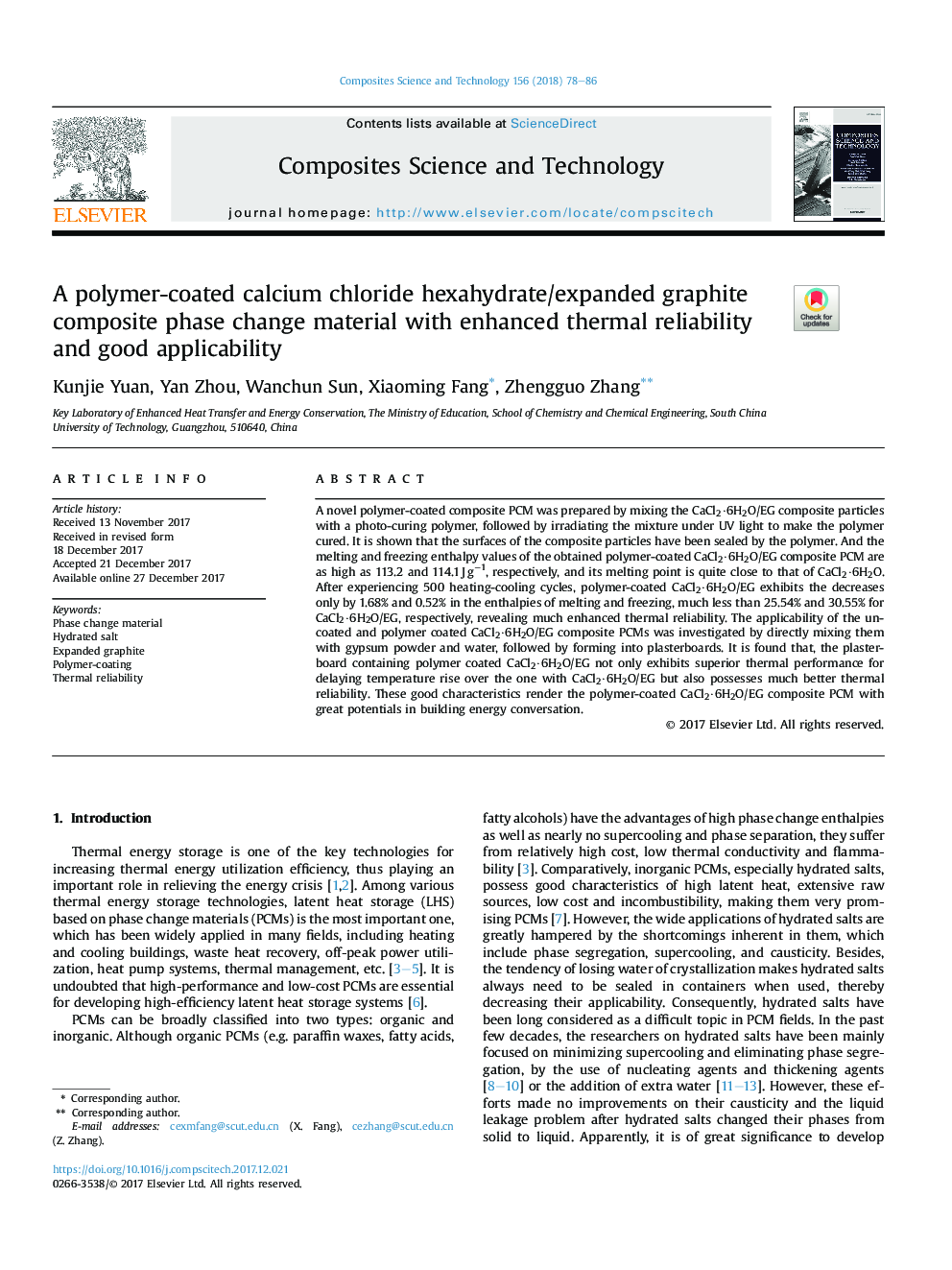 A polymer-coated calcium chloride hexahydrate/expanded graphite composite phase change material with enhanced thermal reliability and good applicability